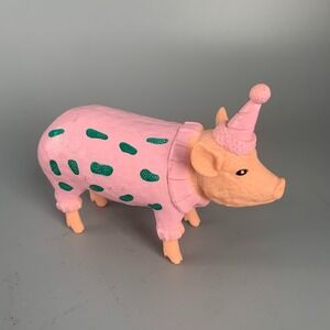 Ankyo Party Pig Figurine Pink Sweater Green Polka Dots Birthday Hat Animal Toy